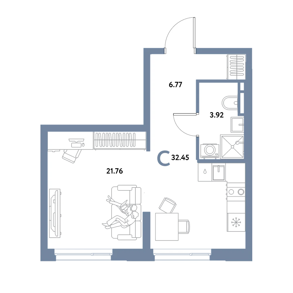 Планировка: Студия 32,45 м²