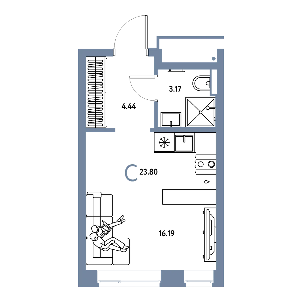 Планировка: Студия 23,8 м²