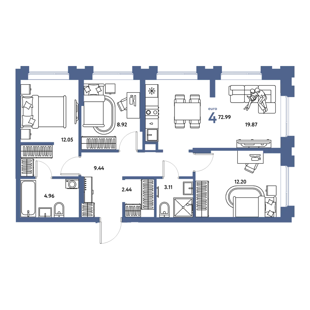 Планировка: Евро-4 72,99 м²