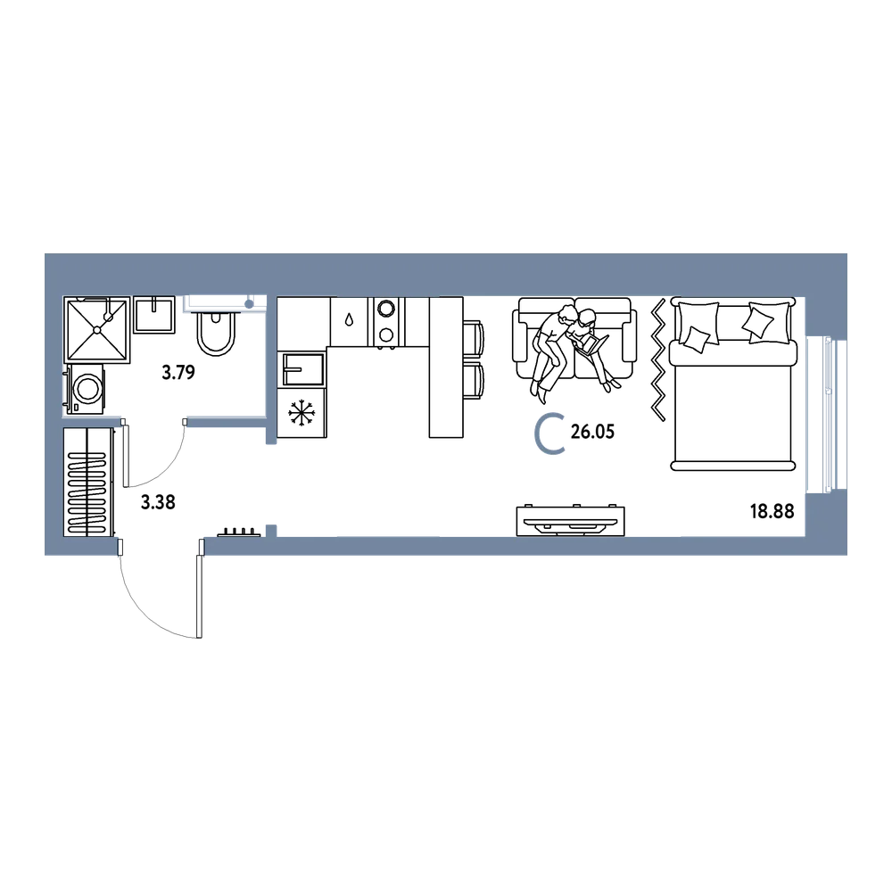 Планировка: Студия 26,05 м²