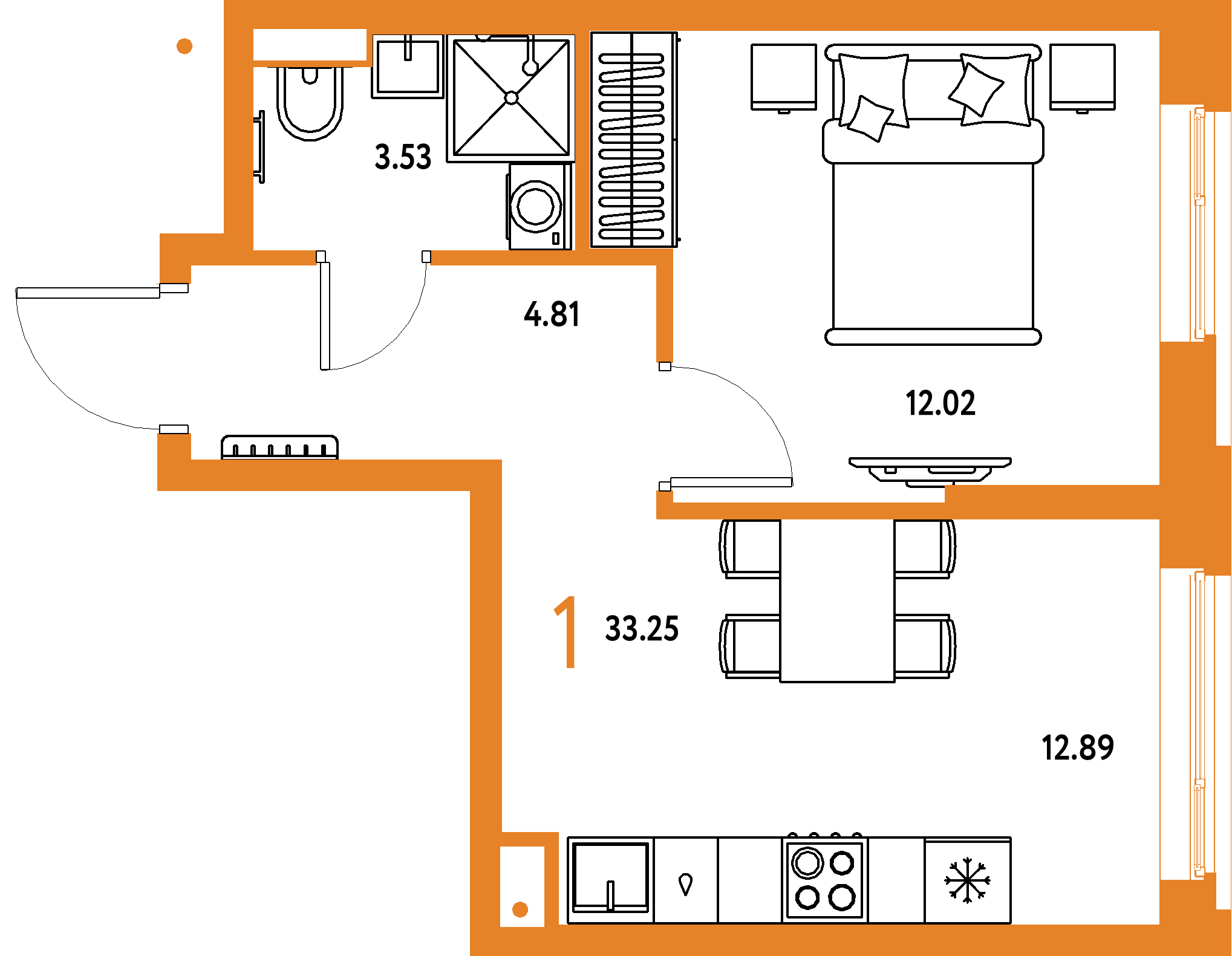 Планировка: 1-комнатная 33,25 м² в ЖК «Авторский»