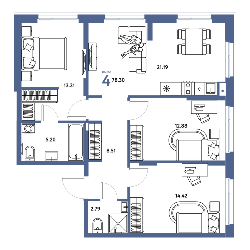 Планировка: Евро-4 78,3 м²