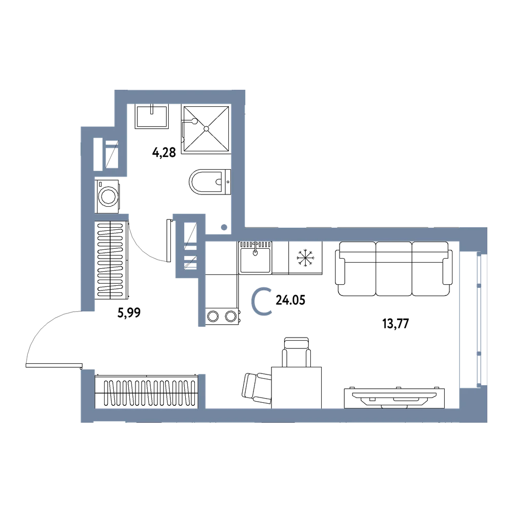 Планировка: Студия 24,05 м²