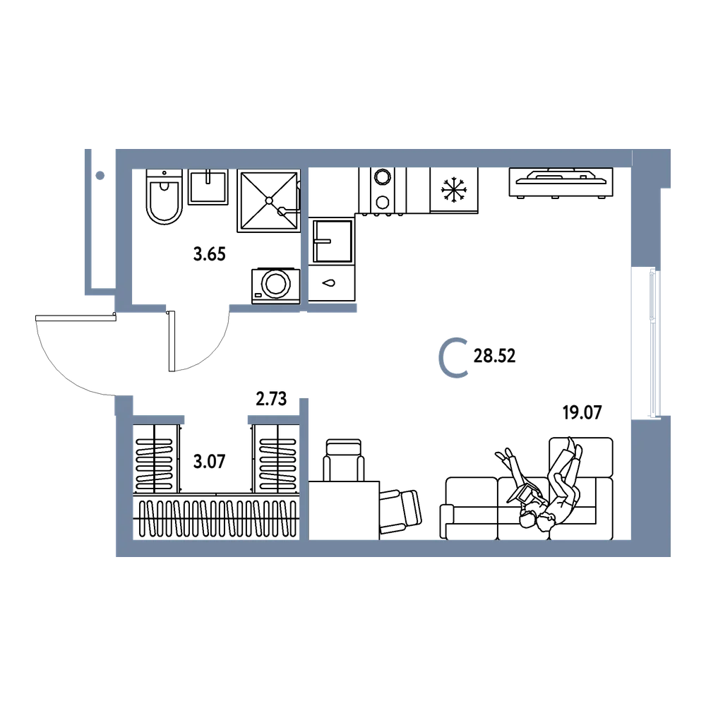 Планировка: Студия 28,52 м²