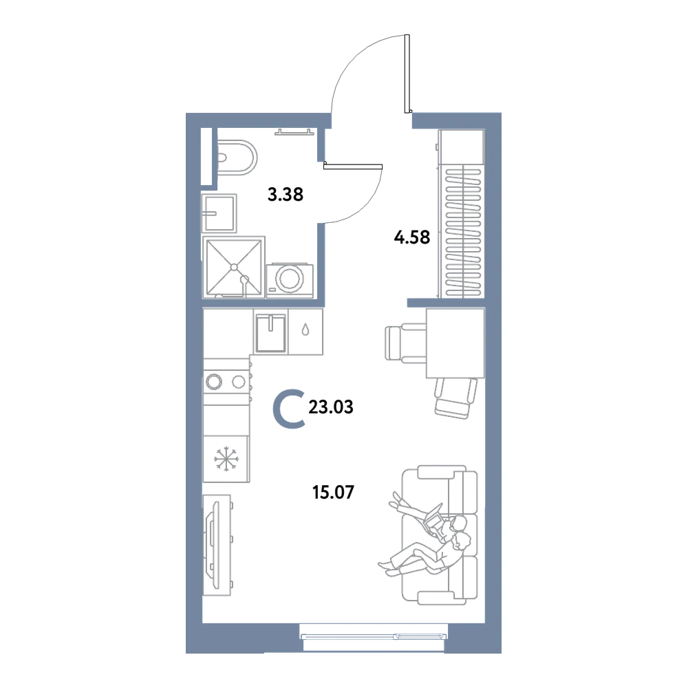 Планировка: Студия 23,03 м²
