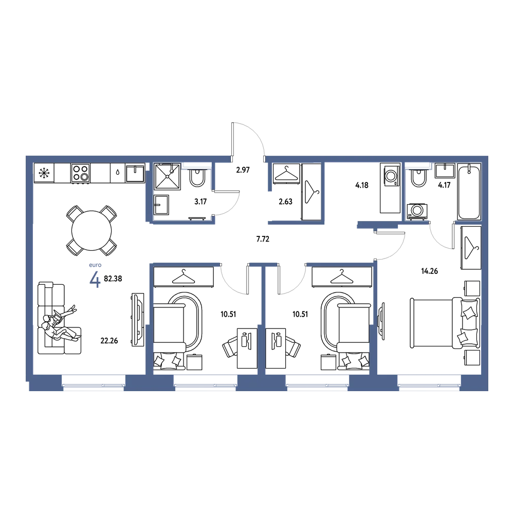 Планировка: Евро-4 82,38 м²