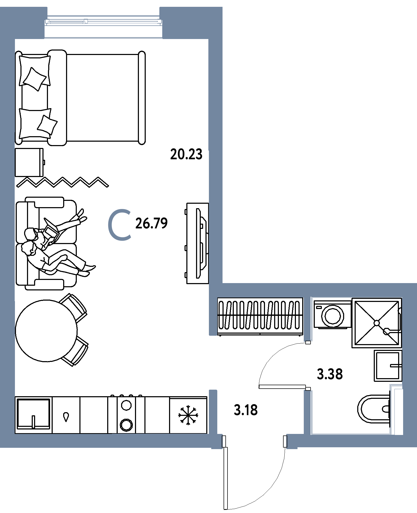 Планировка: Студия 26,79 м² в ЖК «Остров-сад»
