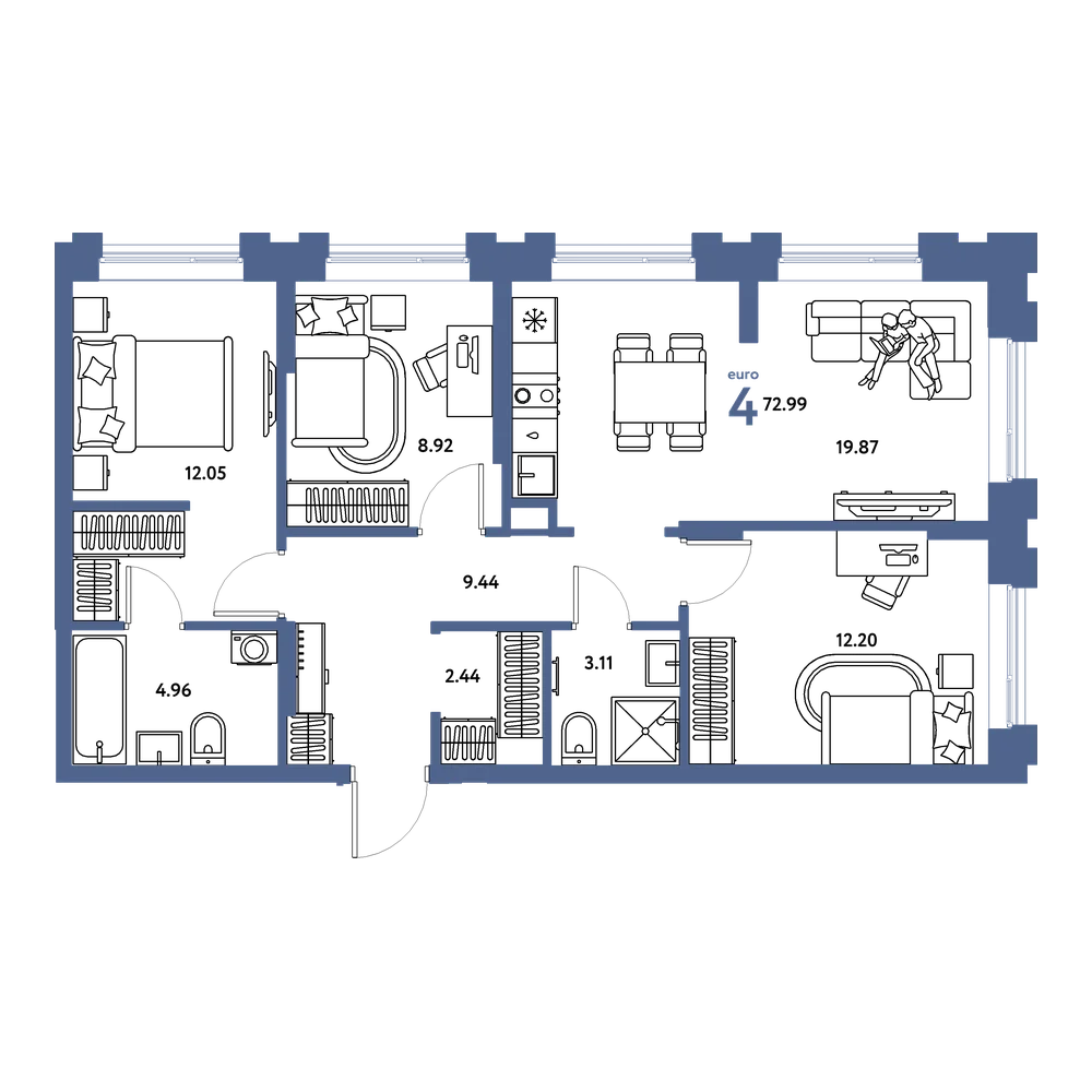 Планировка: Евро-4 72,99 м²
