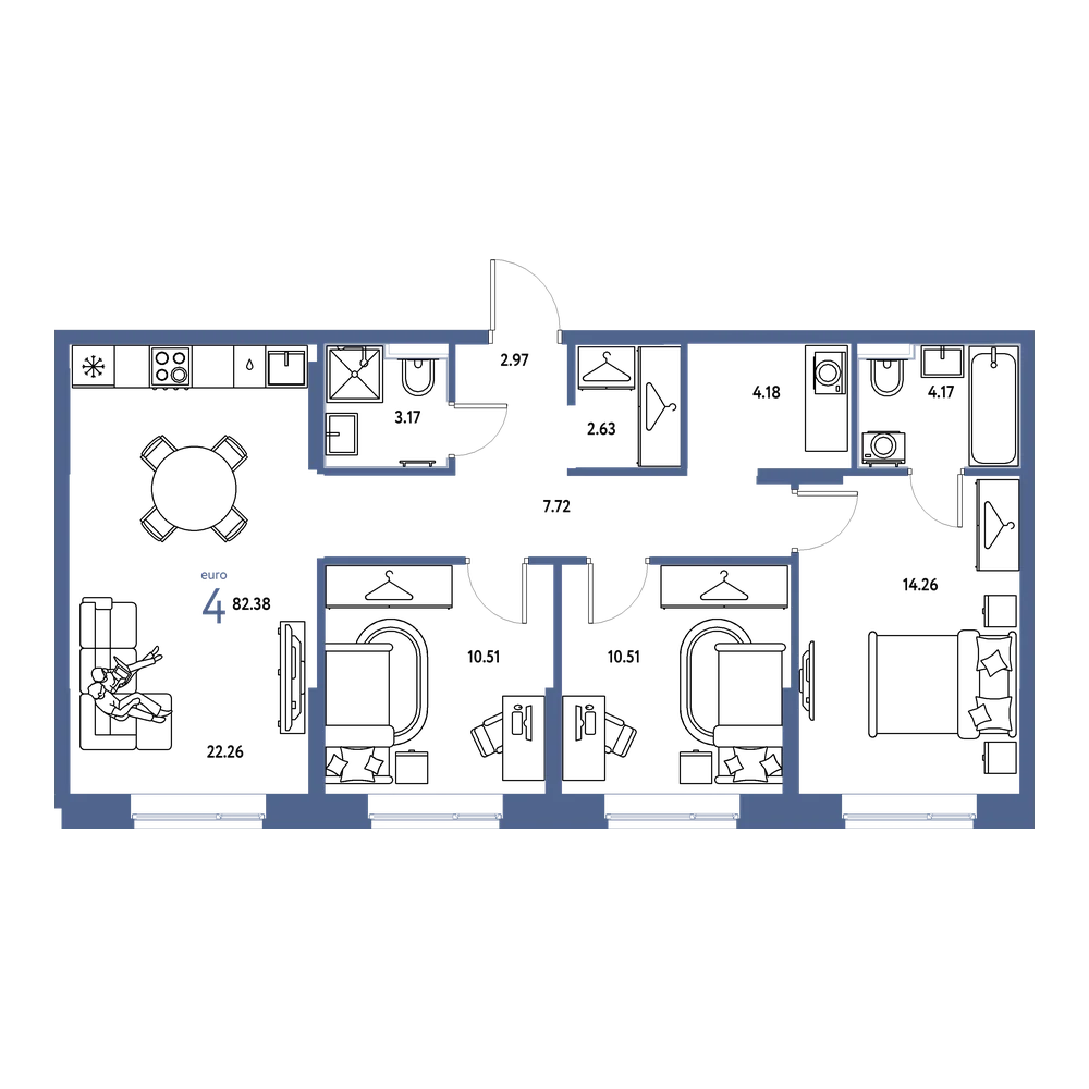 Планировка: Евро-4 82,38 м²