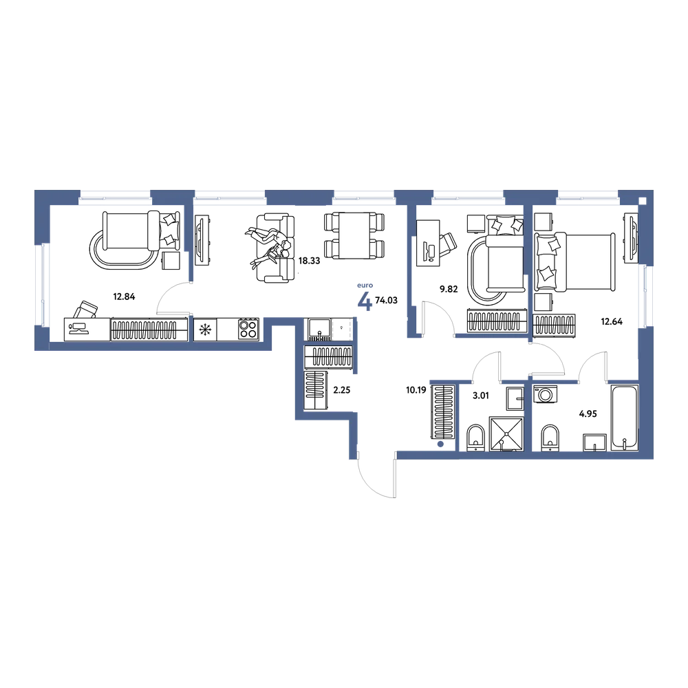 Планировка: Евро-4 74,03 м²
