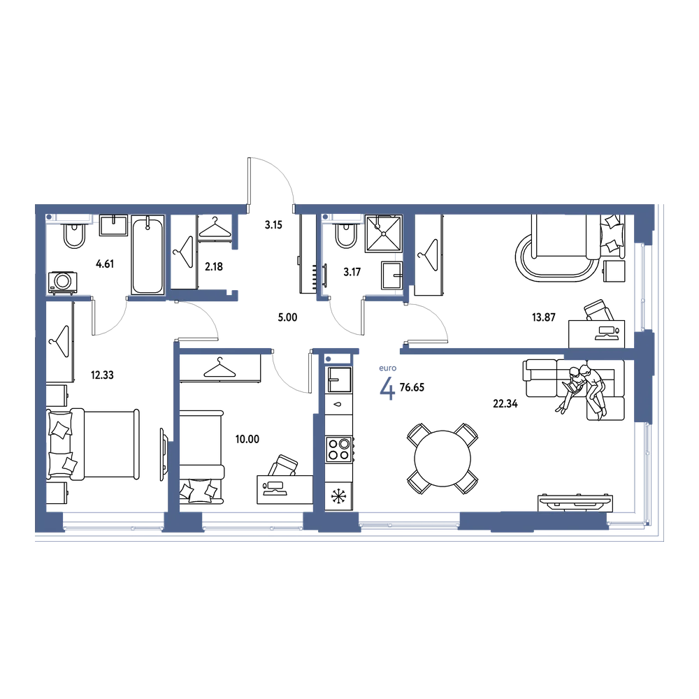 Планировка: Евро-4 76,65 м²