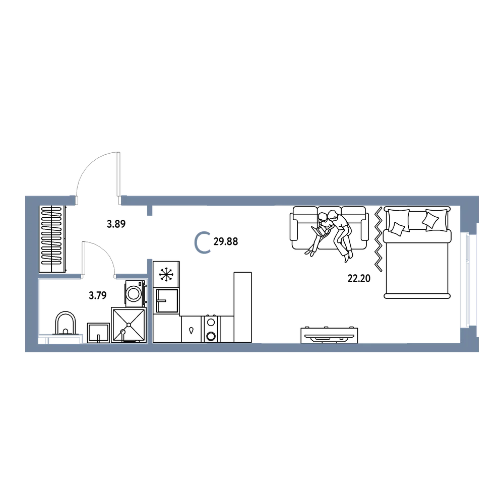 Планировка: Студия 29,88 м²