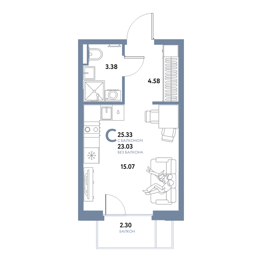 Планировка: Студия 25,33 м²