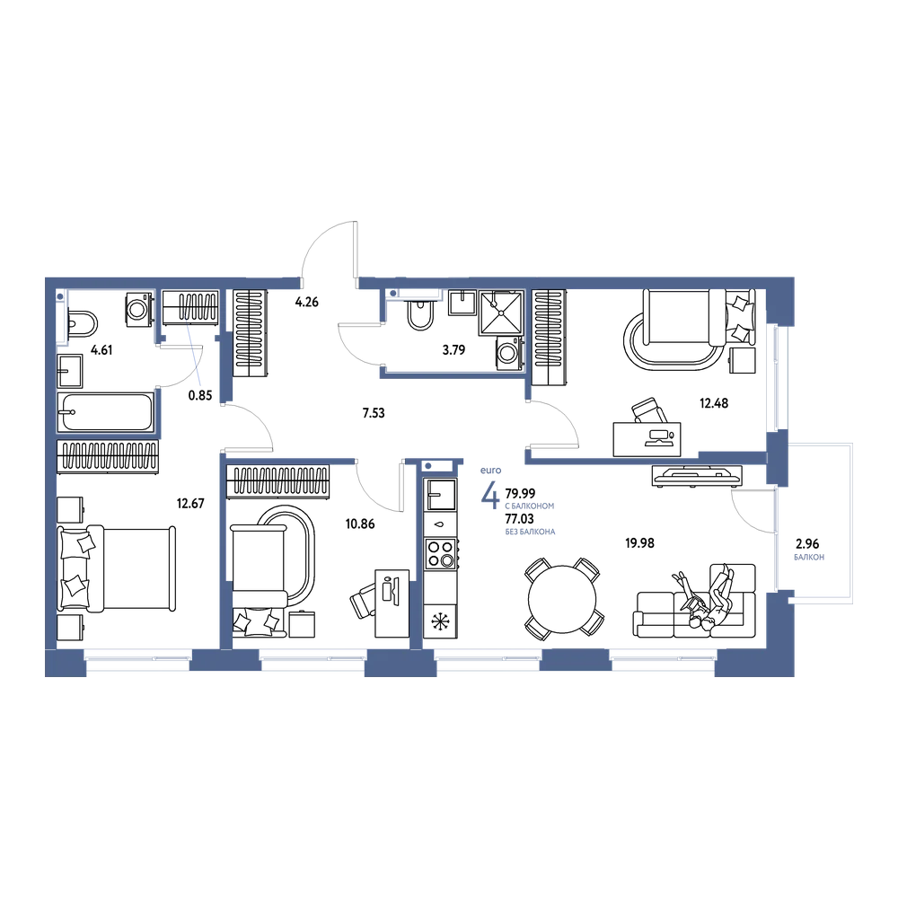 Планировка: Евро-4 79,71 м²