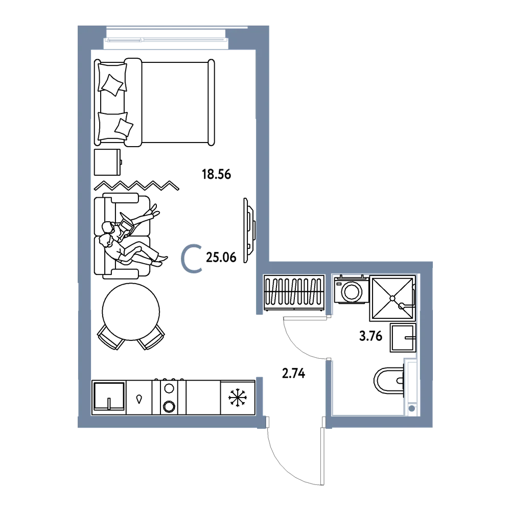 Планировка: Студия 25,06 м²