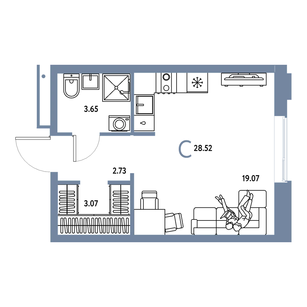 Планировка: Студия 28,52 м²