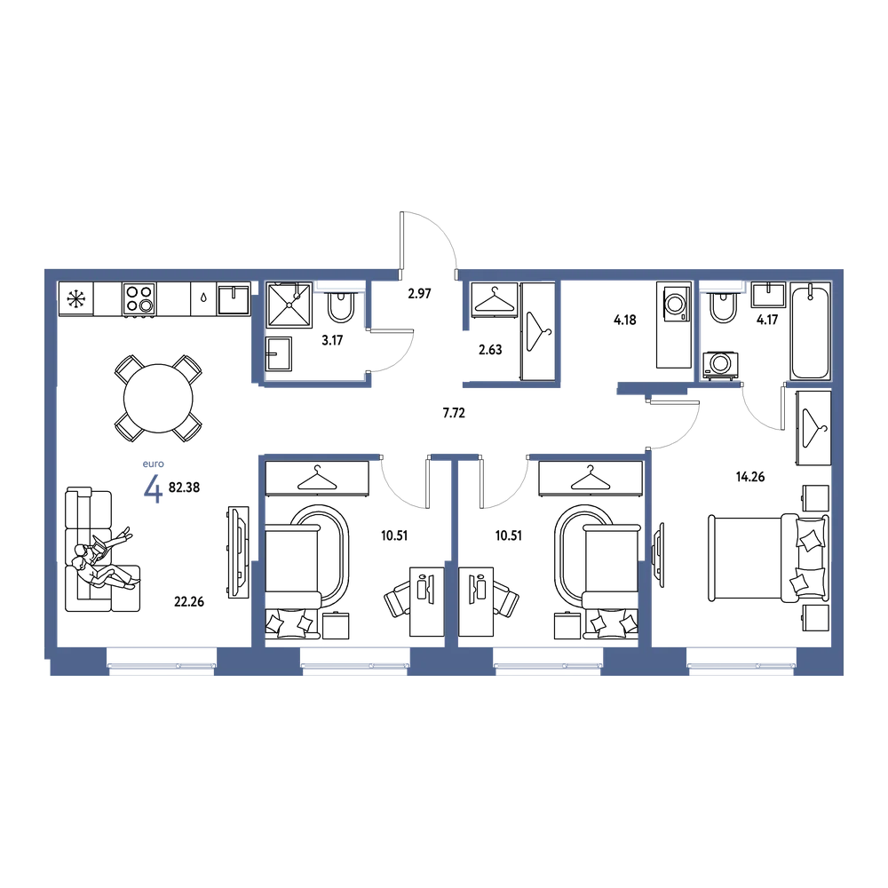 Планировка: Евро-4 82,38 м²