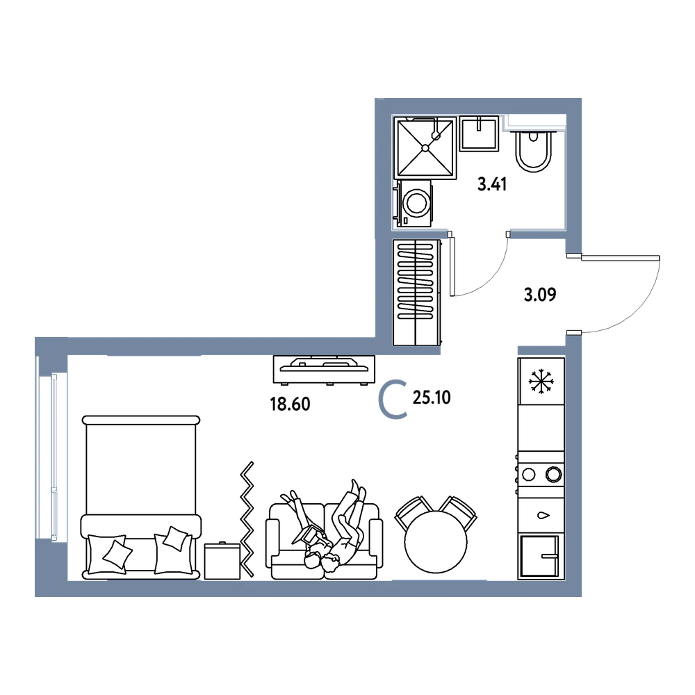 Планировка: Студия 25,1 м²