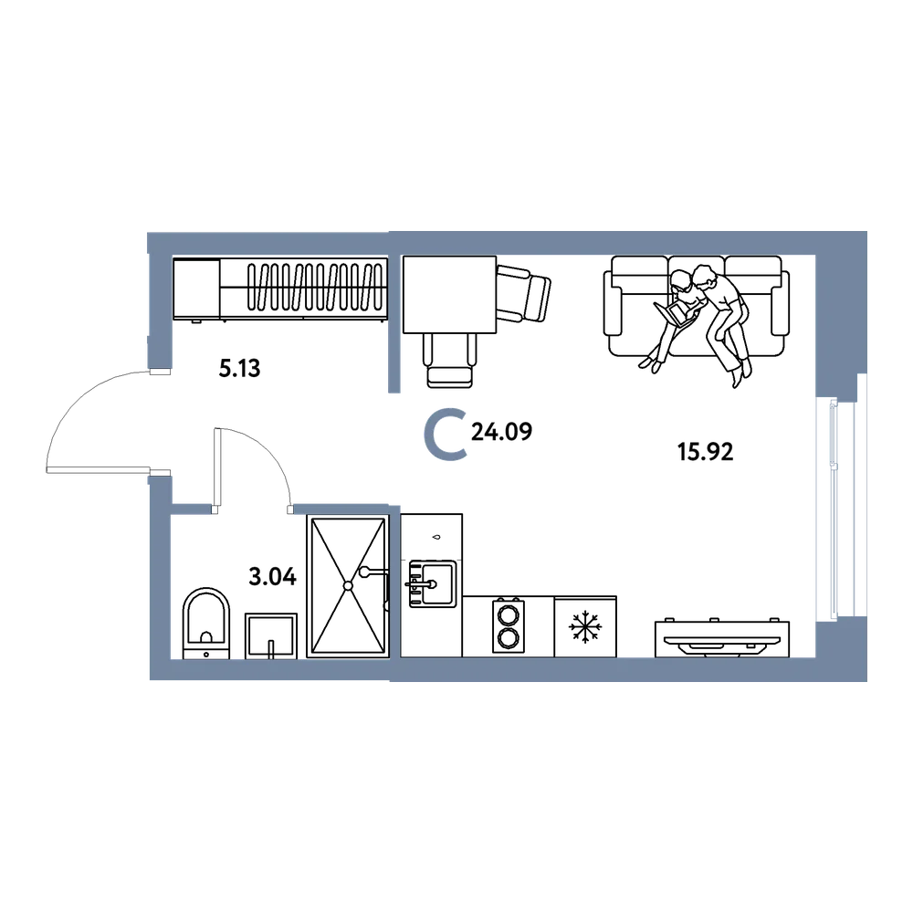 Планировка: Студия 24,09 м²