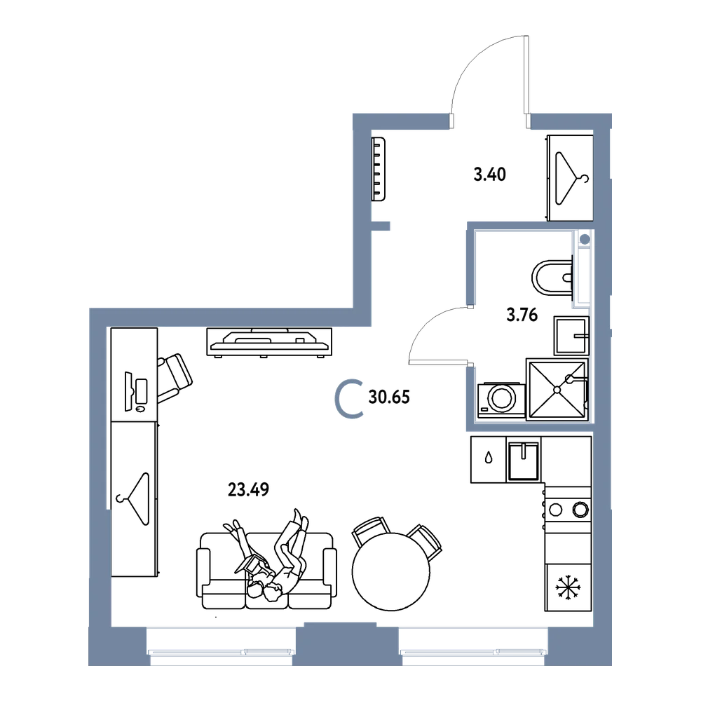 Планировка: Студия 30,65 м²