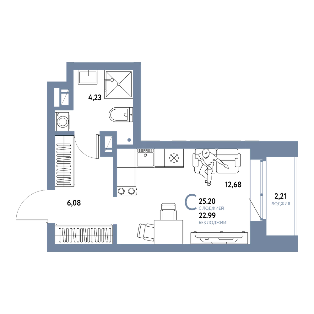 Планировка: Студия 25,2 м²