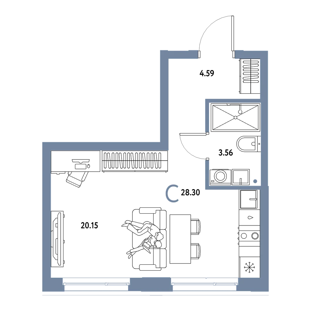 Планировка: Студия 28,3 м²