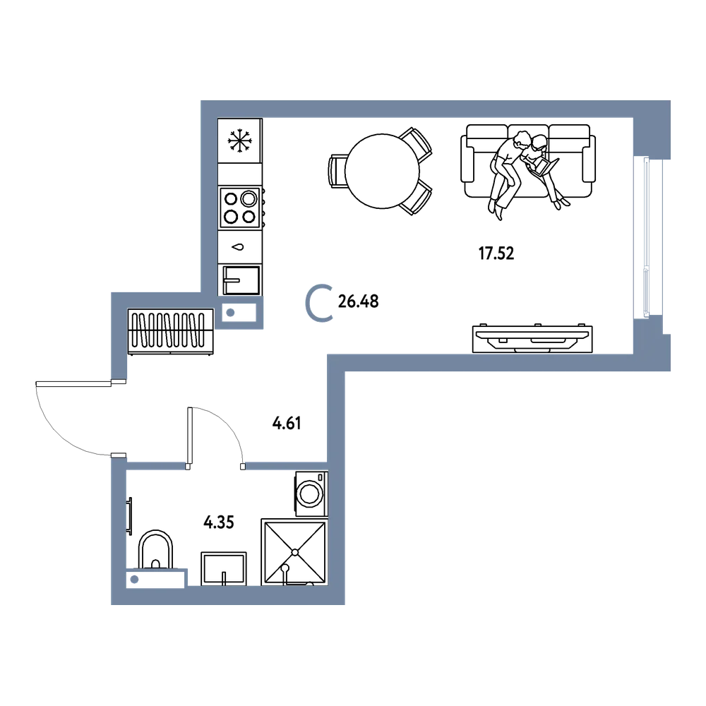 Планировка: Студия 26,48 м²