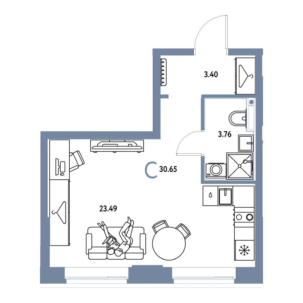 Планировка: Студия 30,65 м²