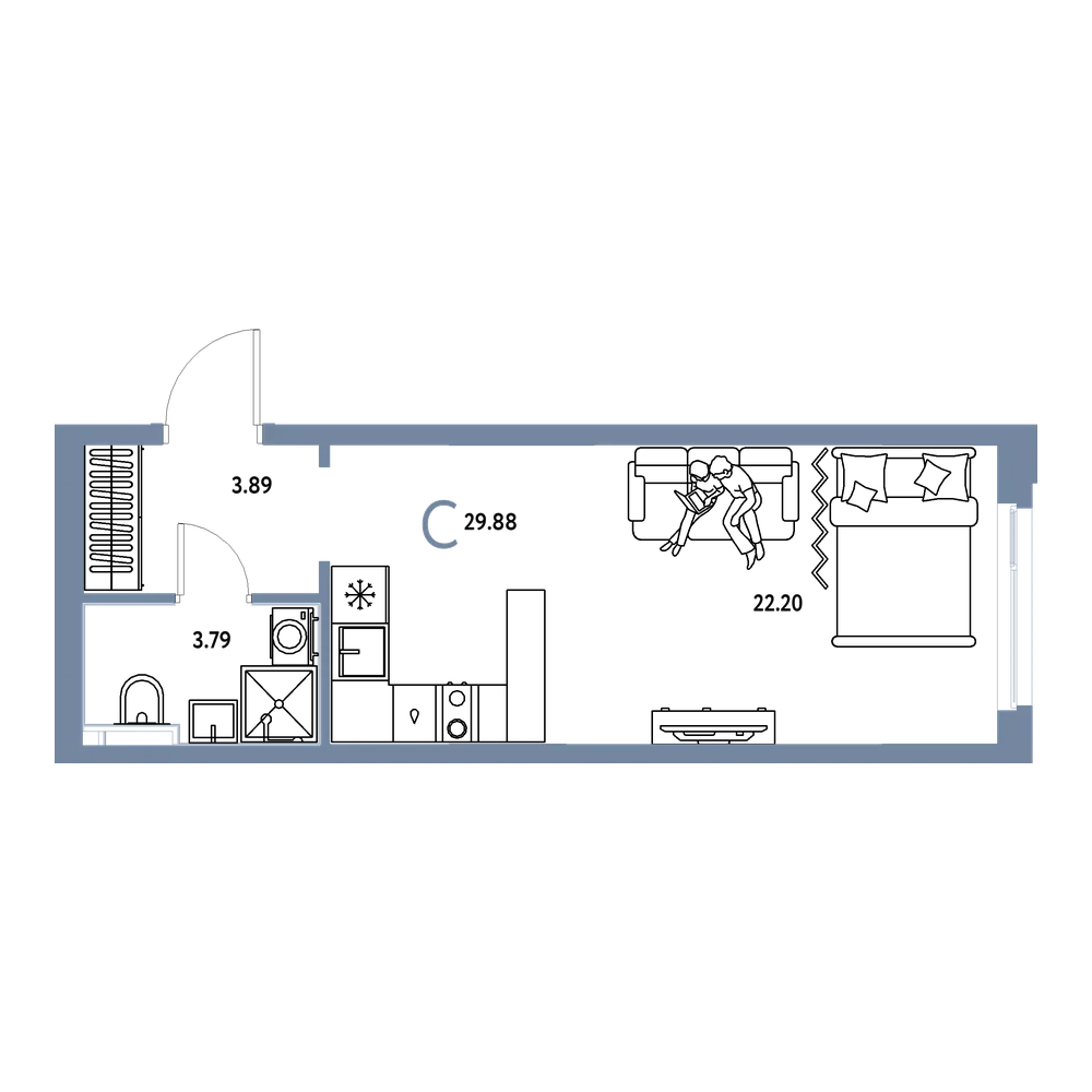 Планировка: Студия 29,88 м²