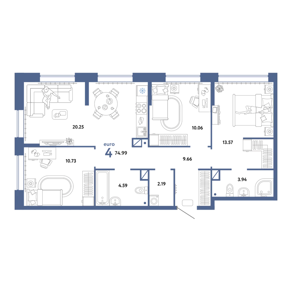 Планировка: Евро-4 74,99 м²
