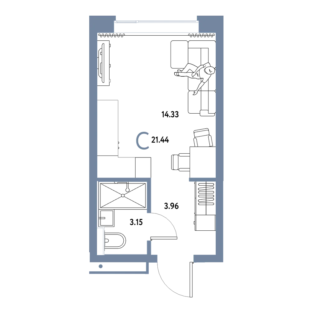 Планировка: Студия 21,44 м²