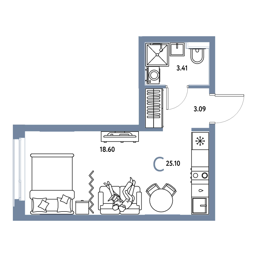 Планировка: Студия 25,1 м²
