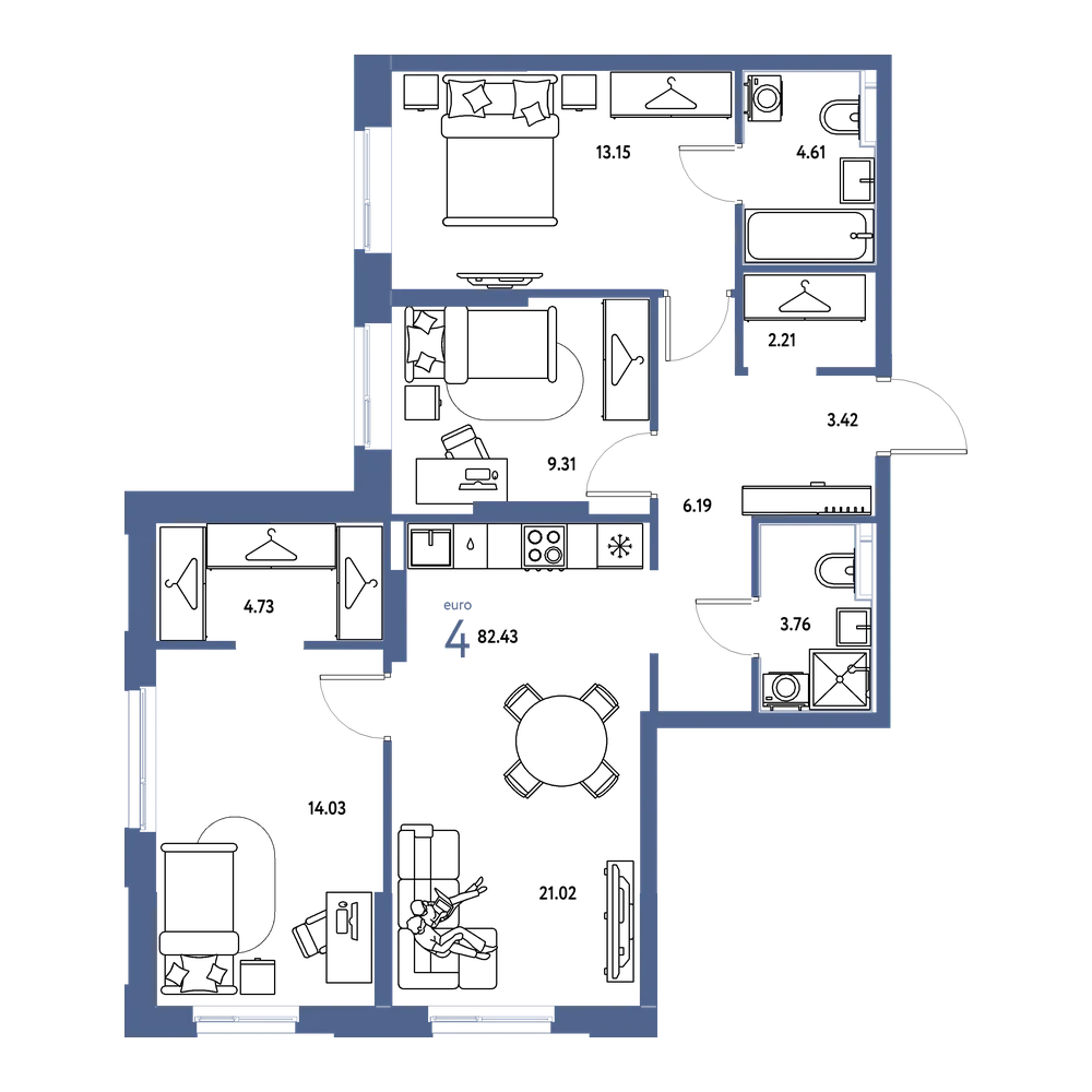Планировка: Евро-4 82,43 м²