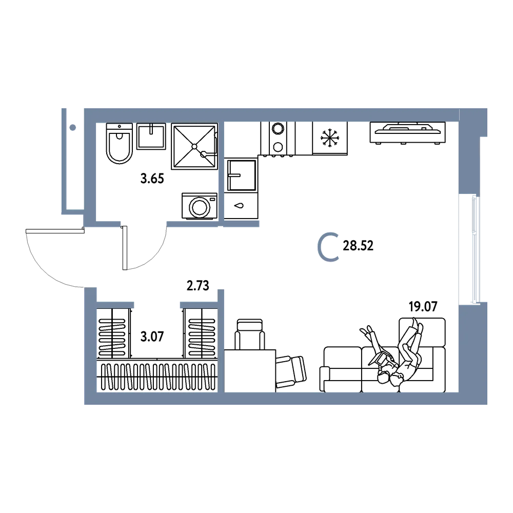 Планировка: Студия 28,52 м²