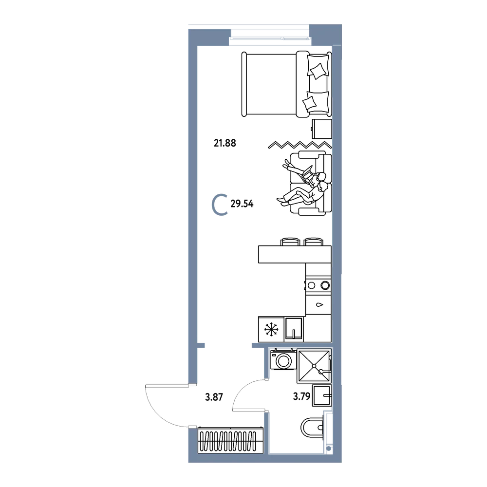 Планировка: Студия 29,54 м²