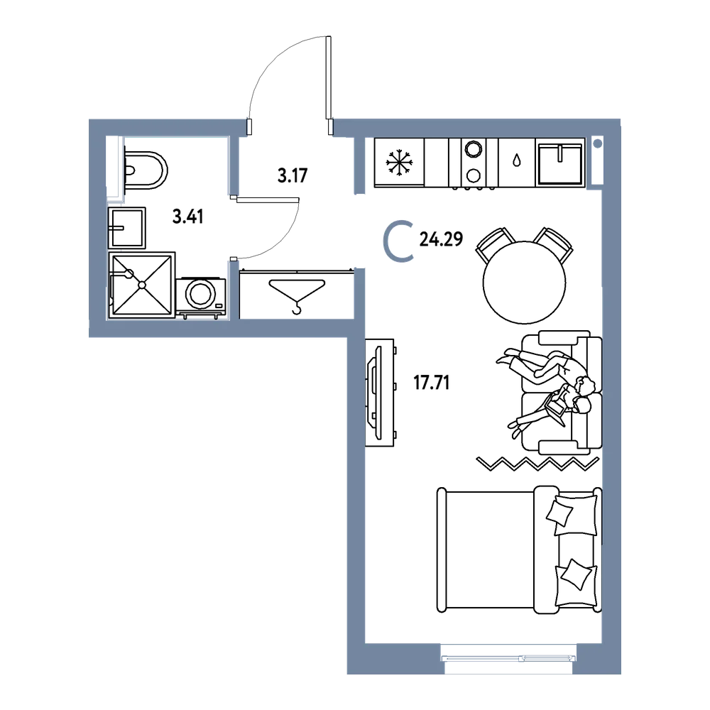 Планировка: Студия 24,29 м²