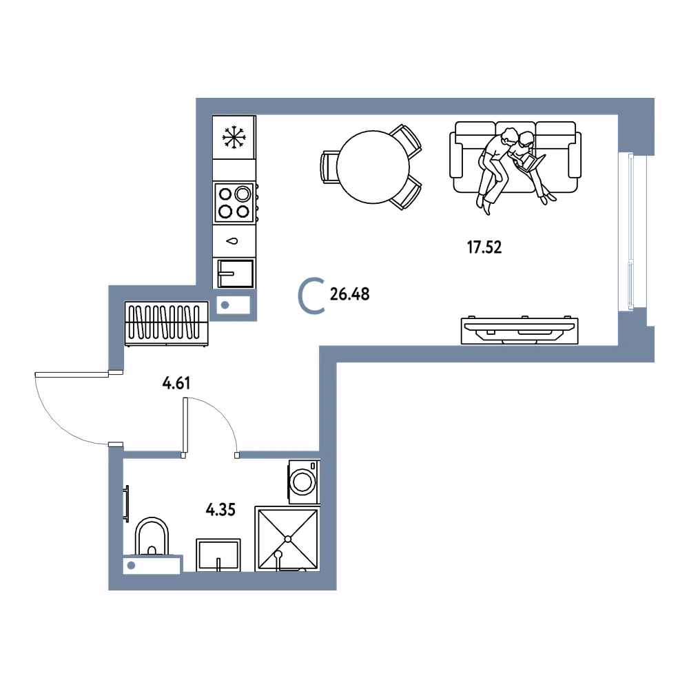 Планировка: Студия 26,48 м²