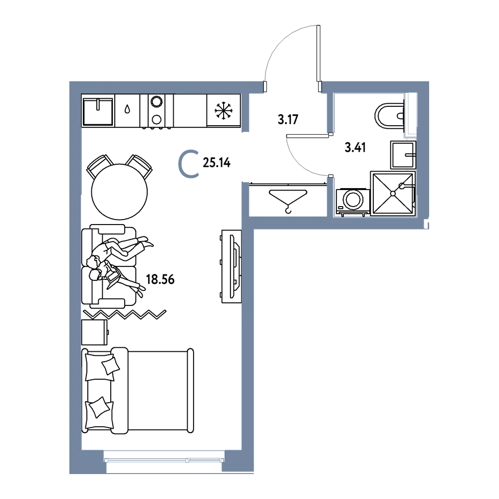 Планировка: Студия 25,14 м²
