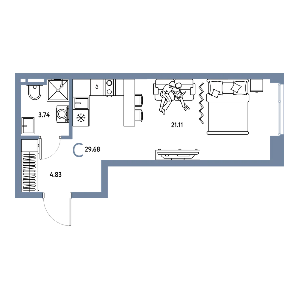 Планировка: Студия 29,68 м²