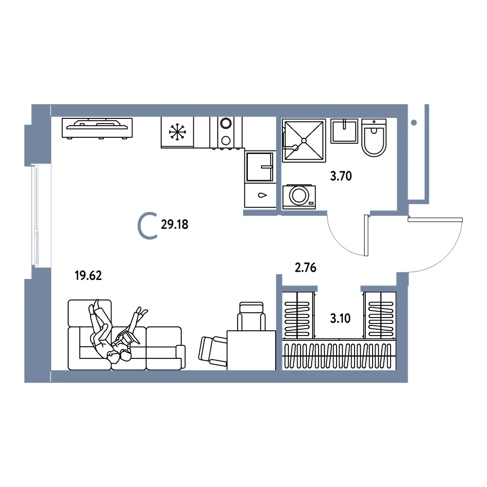 Планировка: Студия 29,18 м²