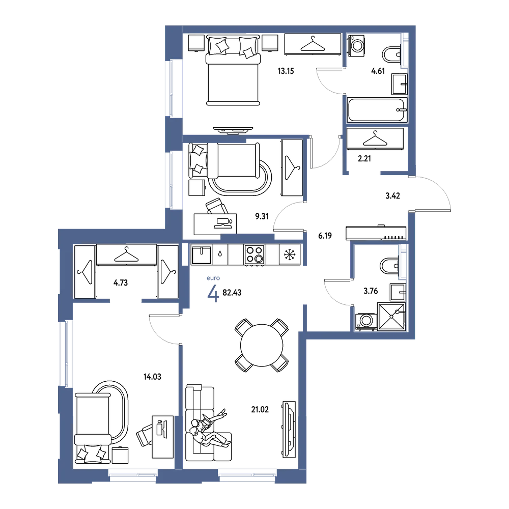 Планировка: Евро-4 82,43 м²