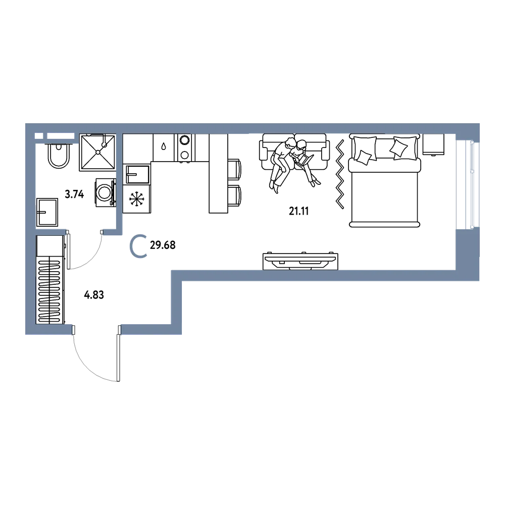Планировка: Студия 29,68 м²