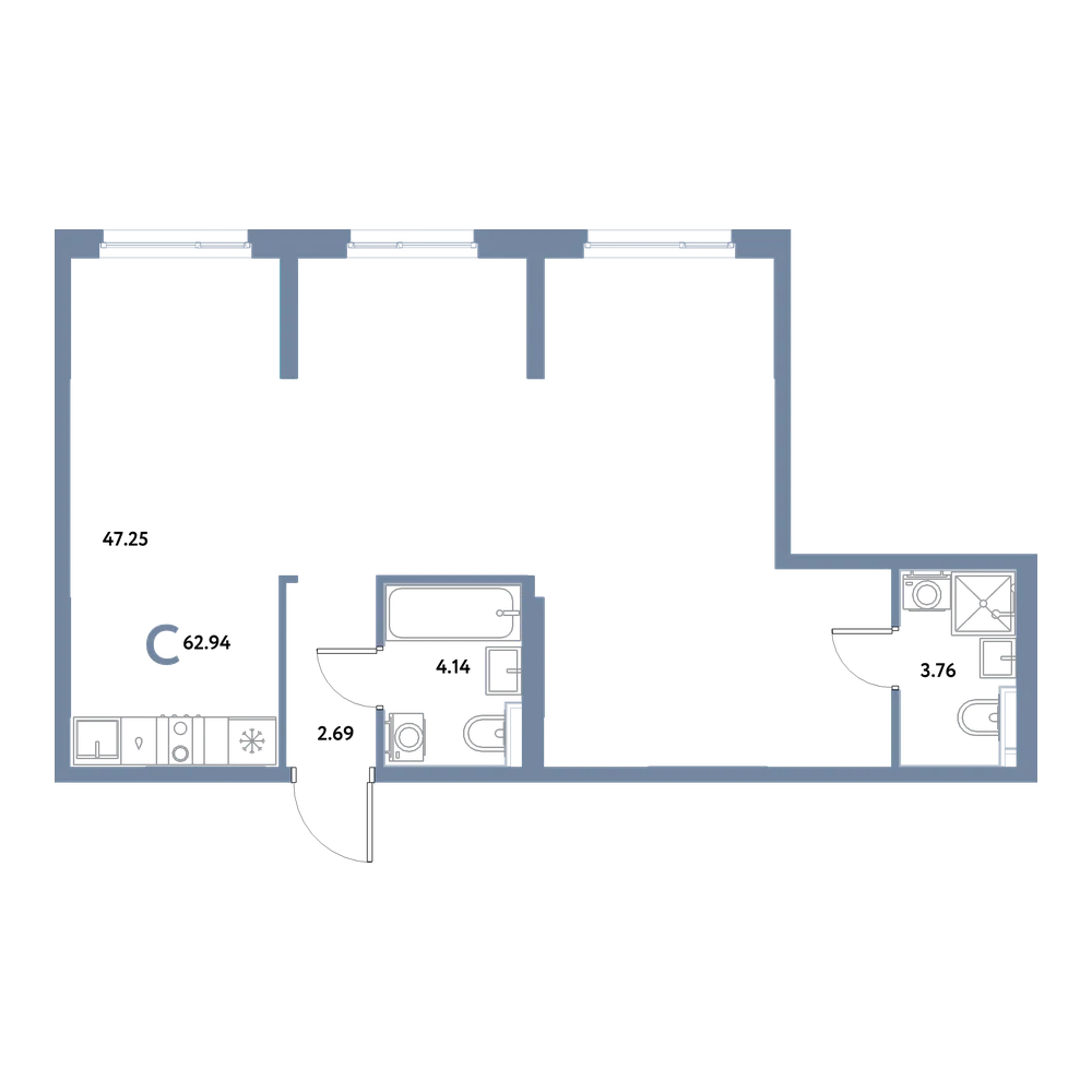 Планировка: Студия 62,94 м²