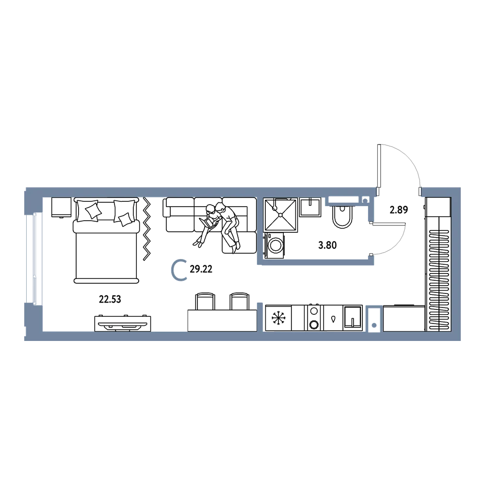 Планировка: Студия 29,22 м²