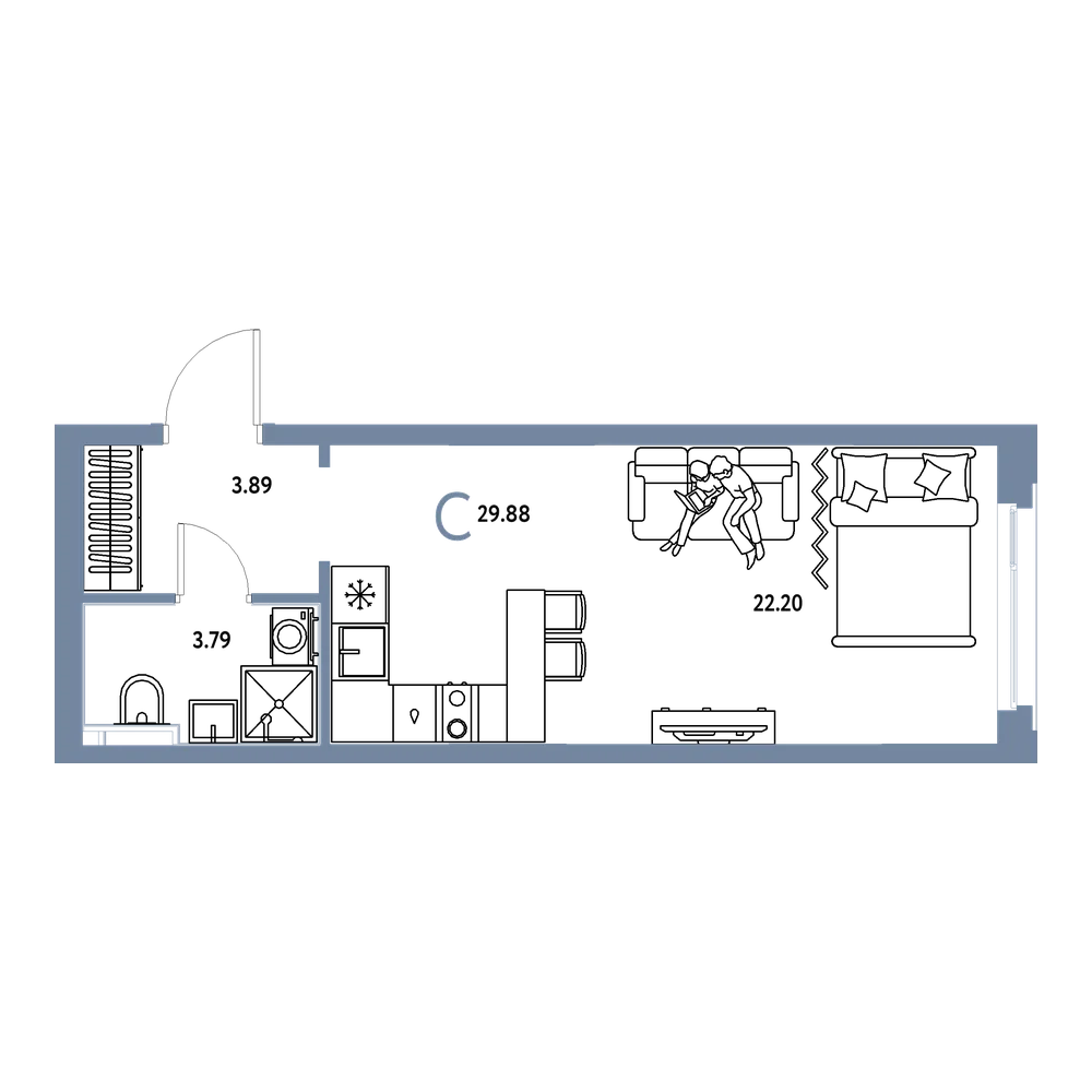 Планировка: Студия 29,88 м²