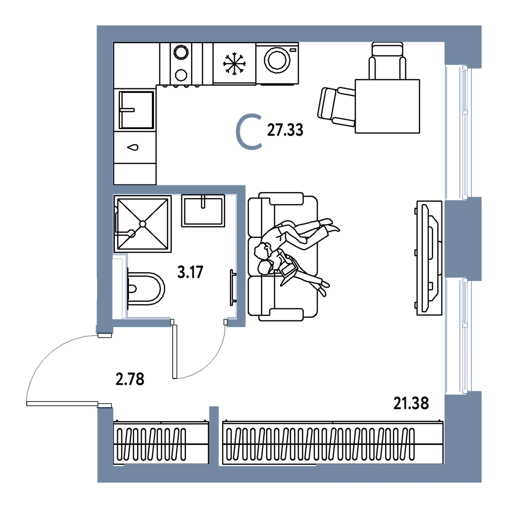 Планировка: Студия 27,33 м²