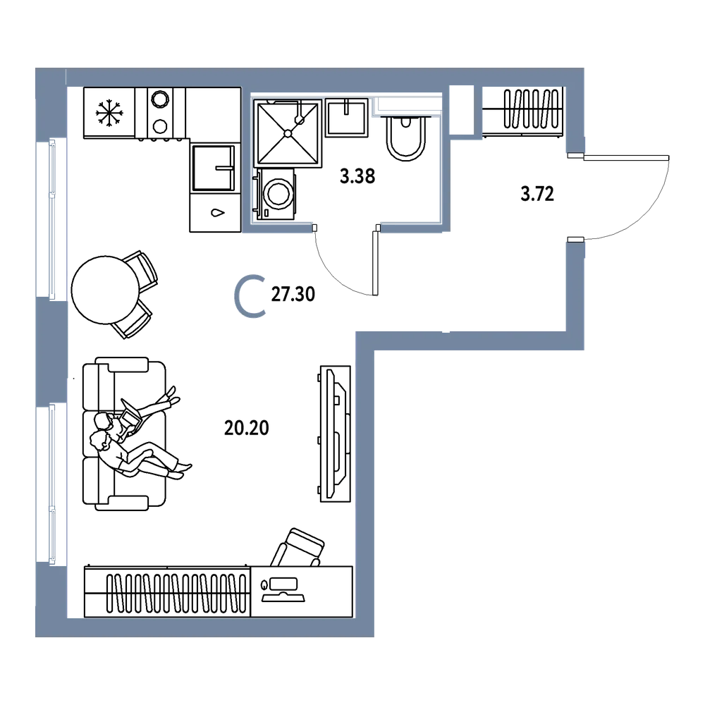 Планировка: Студия 27,3 м²