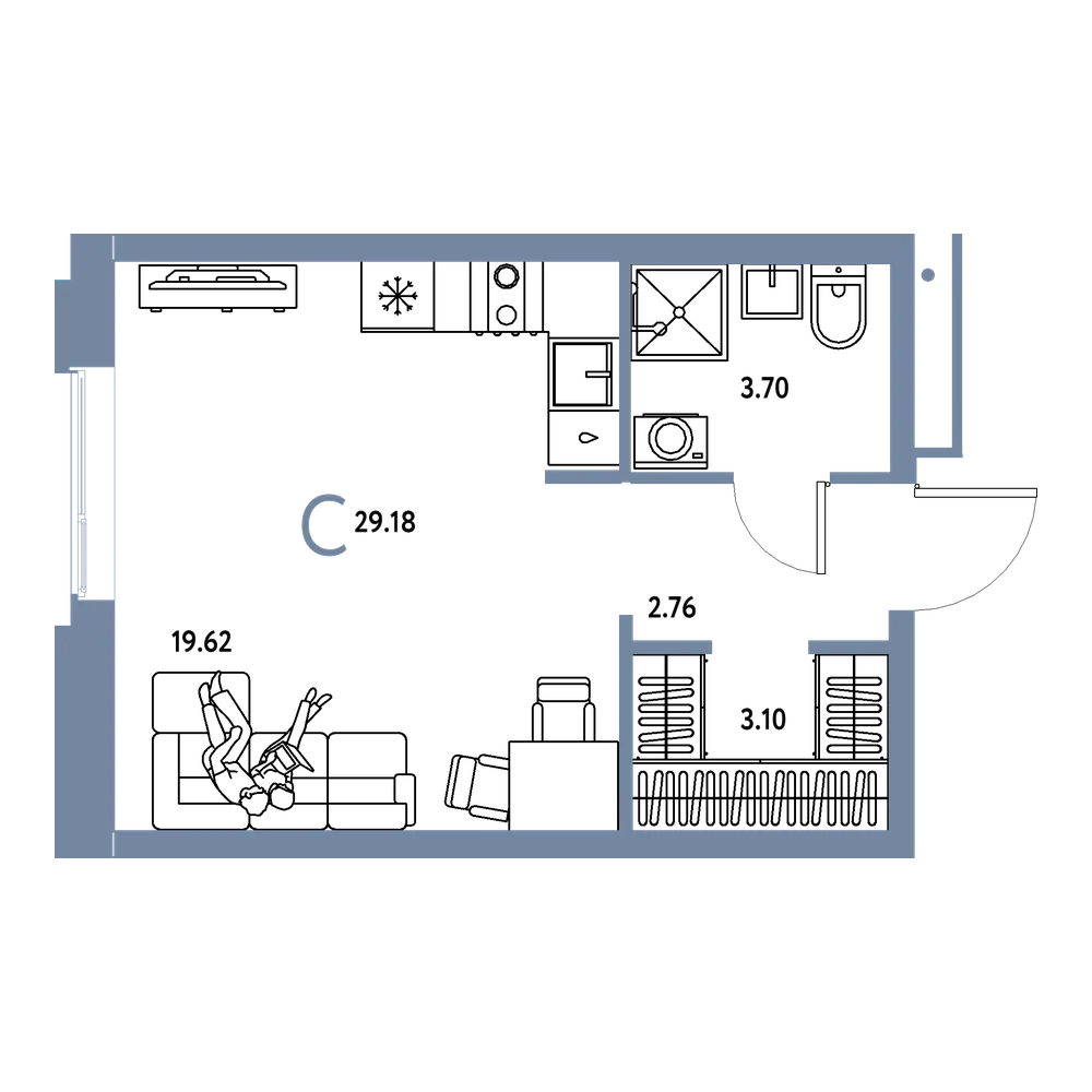 Планировка: Студия 29,18 м²