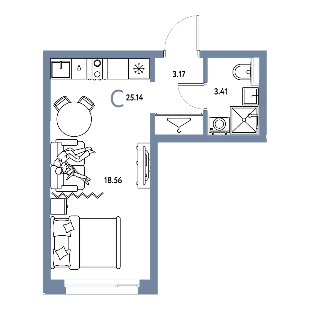 Планировка: Студия 25,14 м²