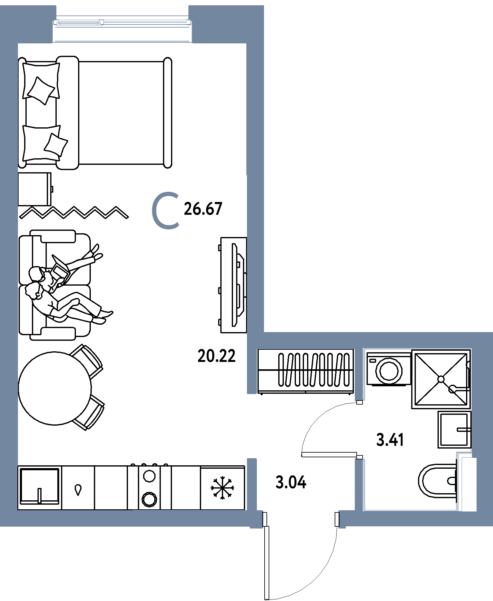 Планировка: Студия 26,67 м² в ЖК «Остров-сад»